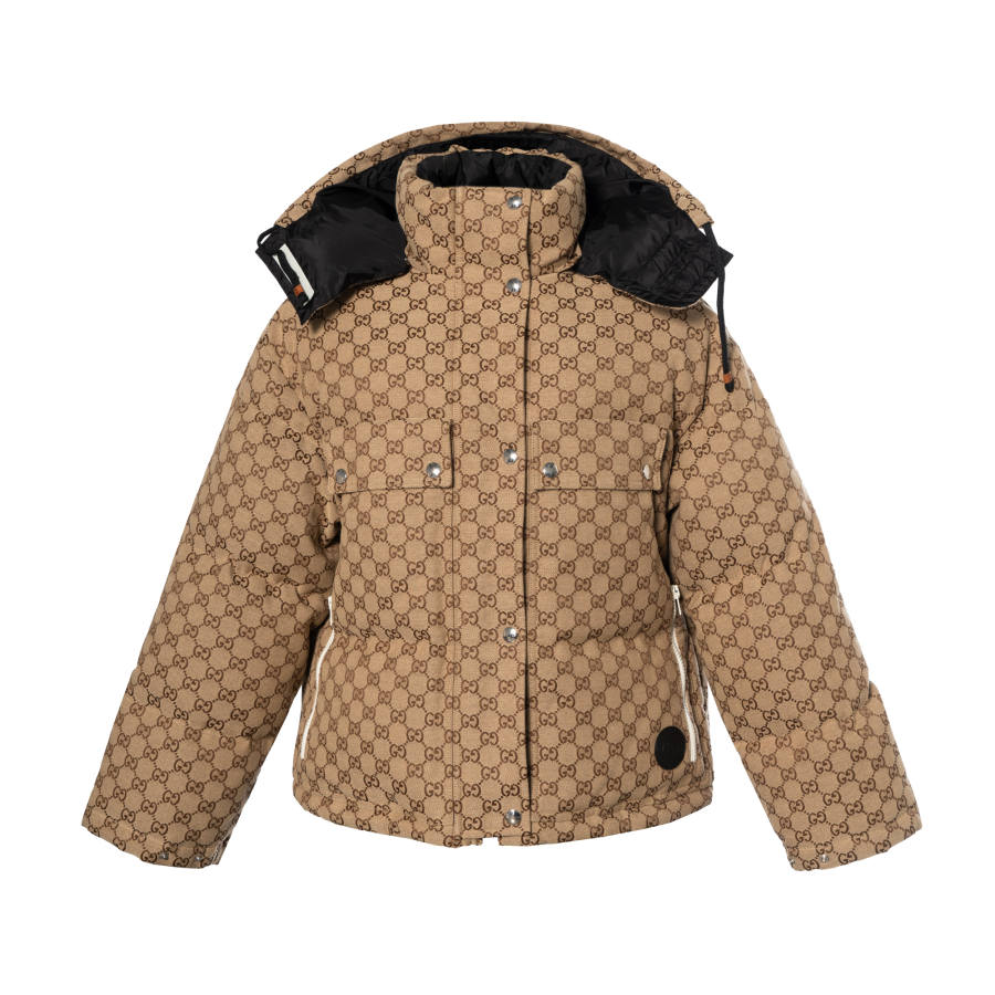 GUCCI Women's Gg Cotton Canvas Puffer Jacket Camel/Ebony