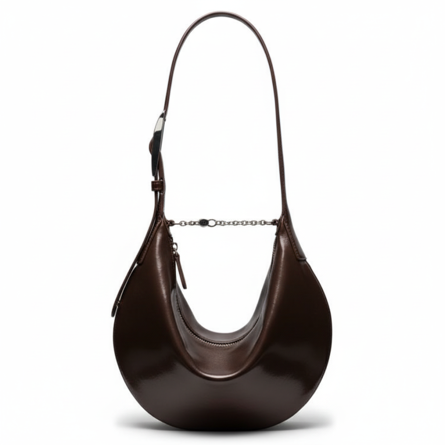 TORY BURCH Cow Leather Crescent Bag Shoulder Bag Small Women's Warm Tone Rosewood Brown