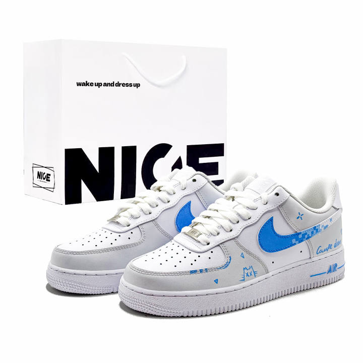 Nike Nike Air Force 1 Cushioning Abrasion Resistant Cushioning, Wear Resistant Low top Skateboard Shoes Men's Blue White