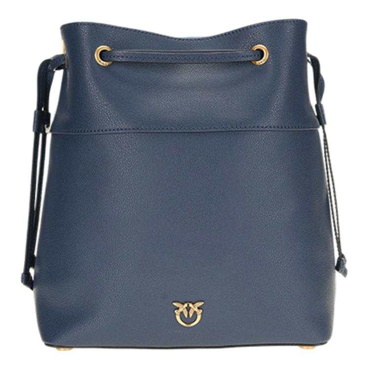 PINKO Love Birds Cow Leather Bucket Bag, Shoulder Bag Medium Women's Blue