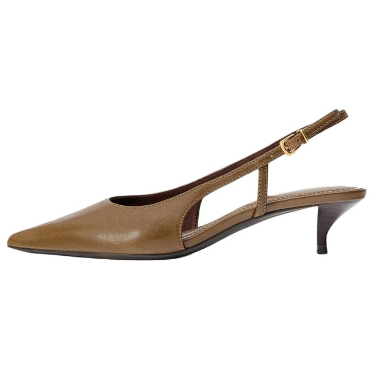 ZARA Sheepskin Slim Heel High Heels 5CM Women's Brown