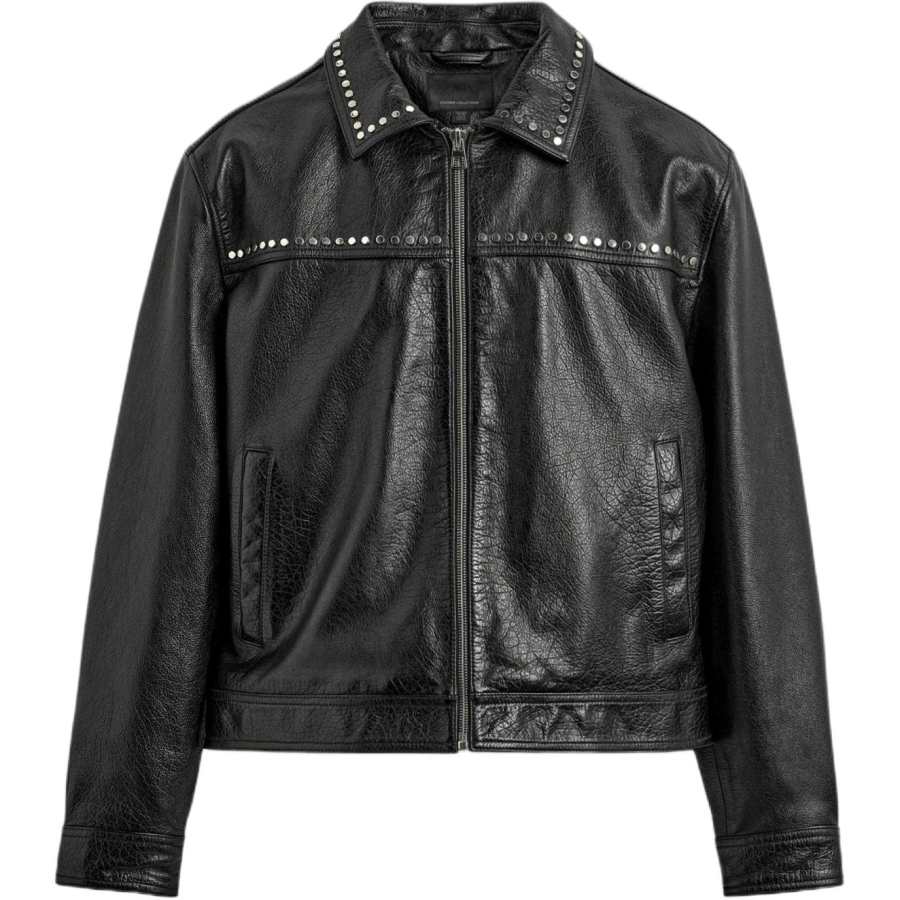 ZARA ZARA Leather Jackets Men's Black Lapel Moderate