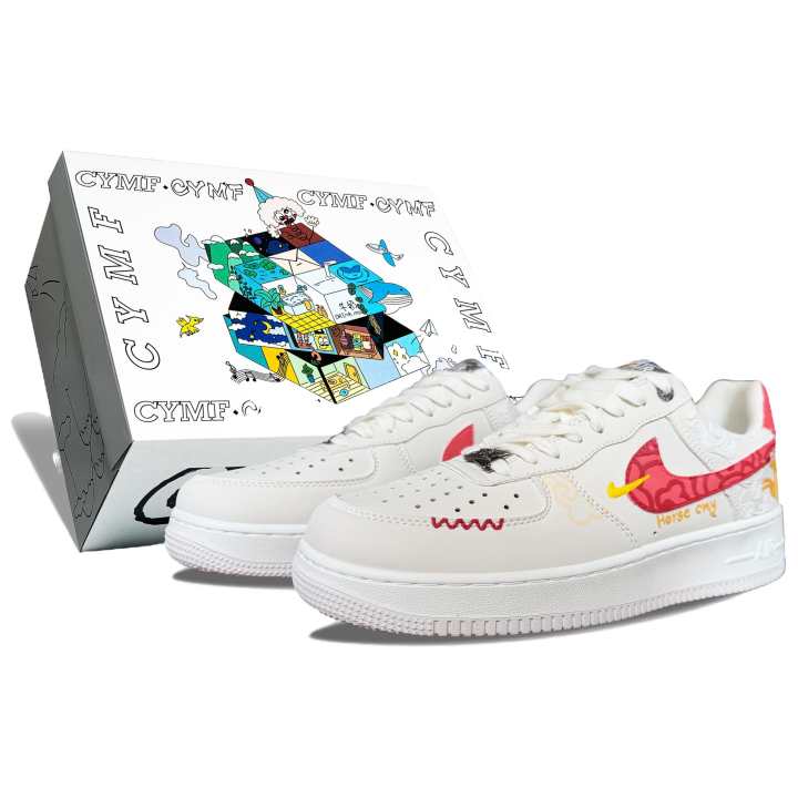 Nike Nike Air Force 1 Leather Abrasion Resistant Breathable Low top Skateboard Shoes Men's White Red