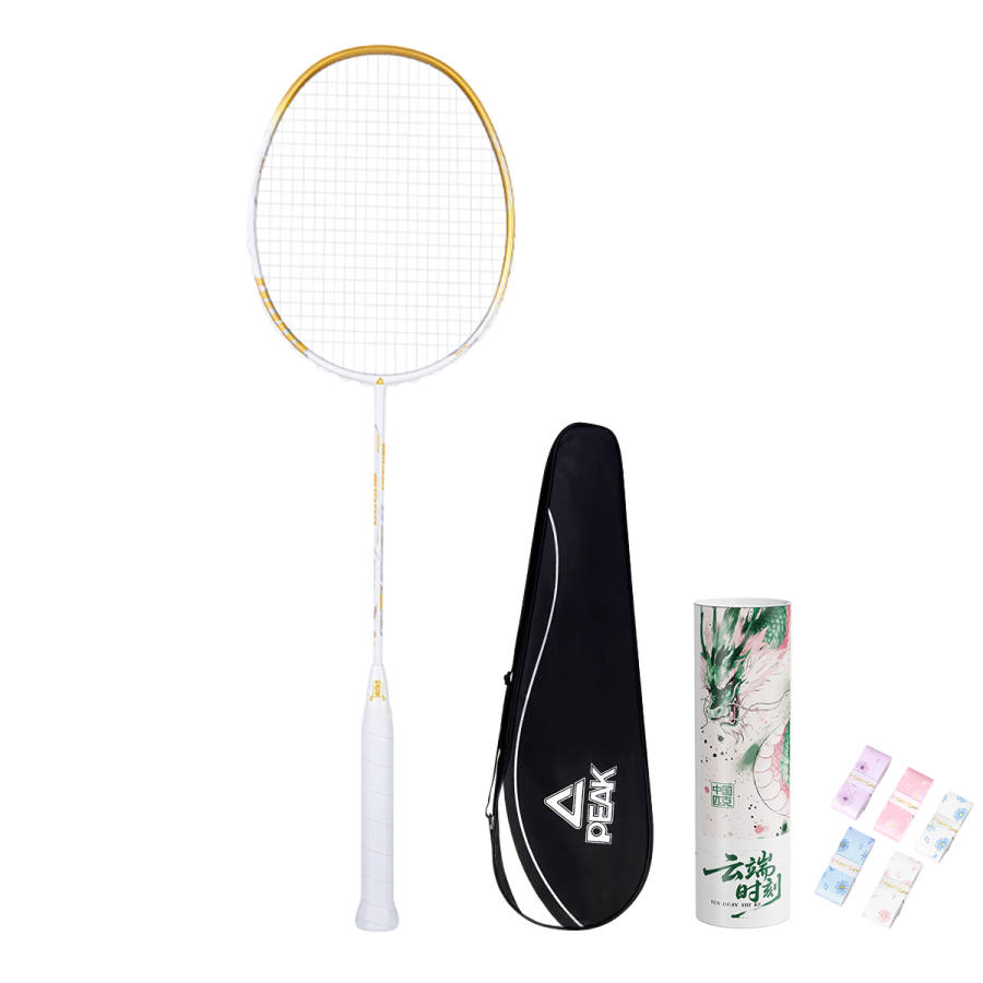 PEAK PEAK Thunder 1000 Badminton Rackets Control Type All around Defense Advanced Level 675MM Unisex 4UG6 White Gold
