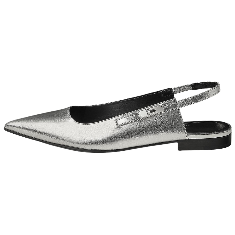 HERMES Lovely Leather Casual Shoes 1CM Women's Silver Gray