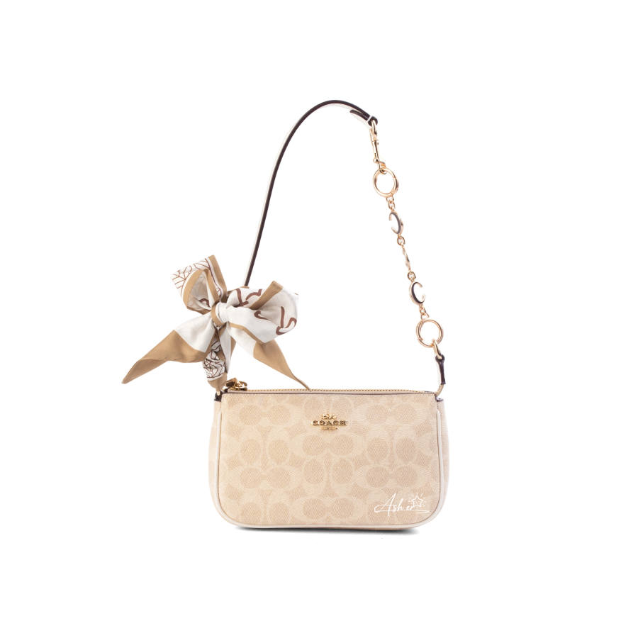 COACH Nolita Coated Canvas Shoulder Bag Small Women's Sand & Chalk White