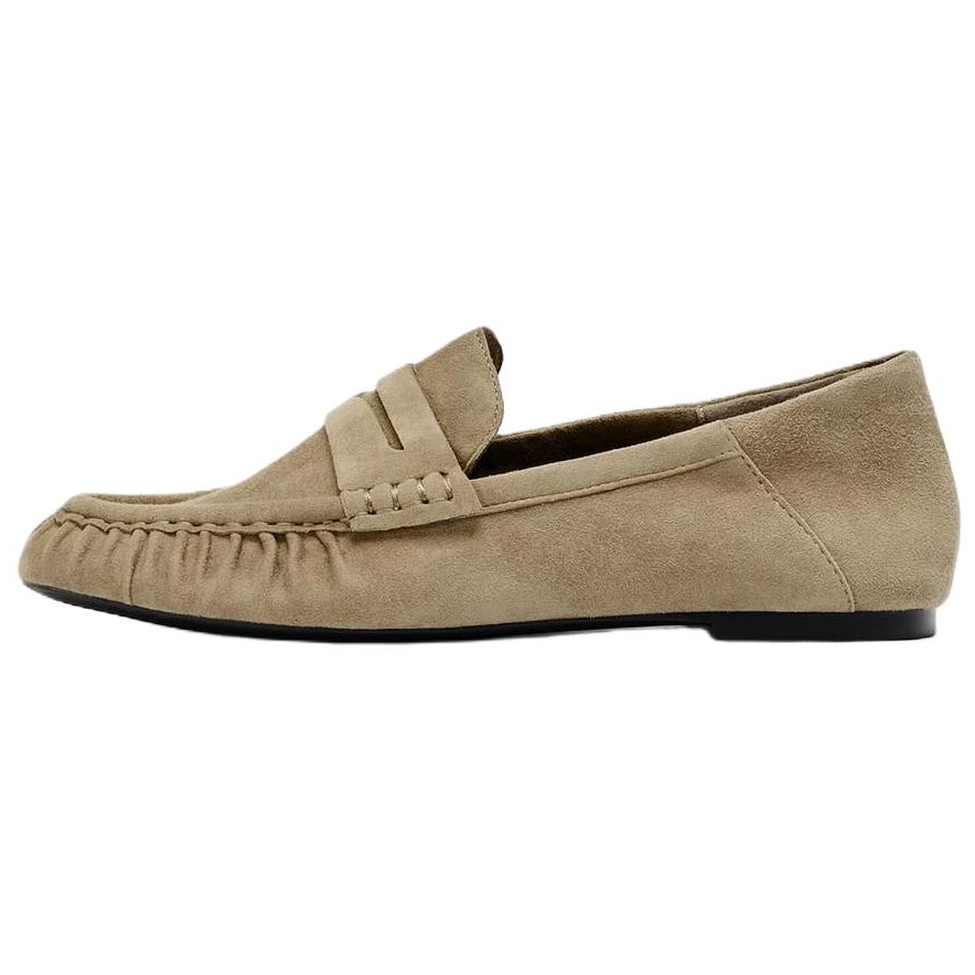 ZARA Sheepskin Loafers 1CM Women's Sandy Brown