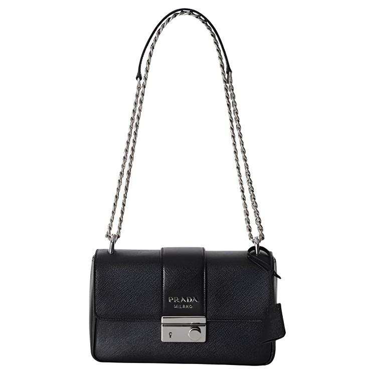 PRADA PRADA Cow Leather Shoulder Bag Women's Black
