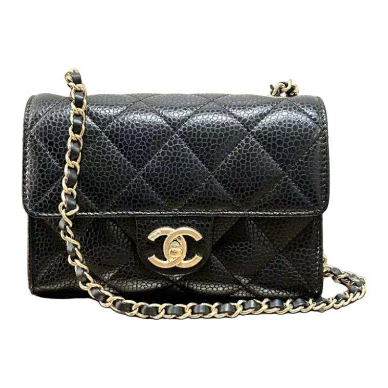 CHANEL Grain Embossed Calfskin Flap Bag Handbag, Shoulder Bag Mini Women's Black
