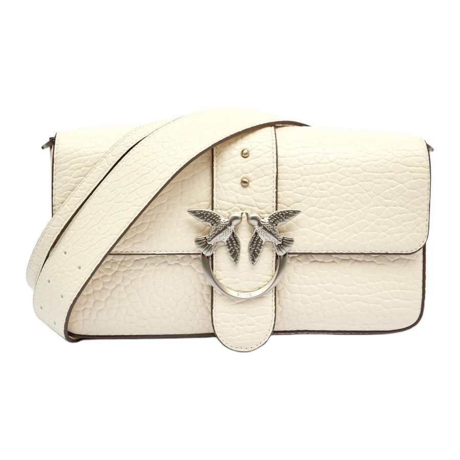PINKO PINKO Love Bag Cow Leather Shoulder Bag, Crossbody Bag Medium Women's White