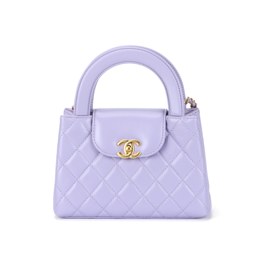 CHANEL Sheepskin Material Gold Metal Handbag Mini Women's Light Purple
