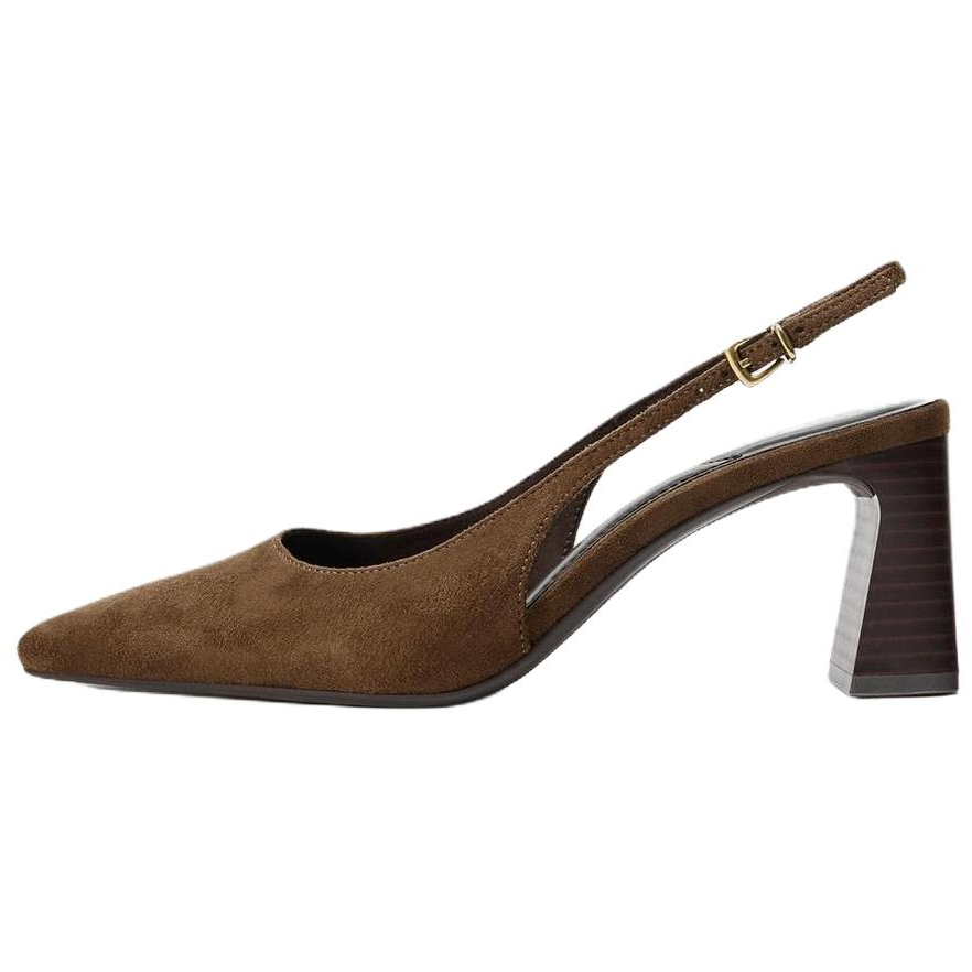 ZARA Chunky Heel High Heels 7.5cm Women's Brown