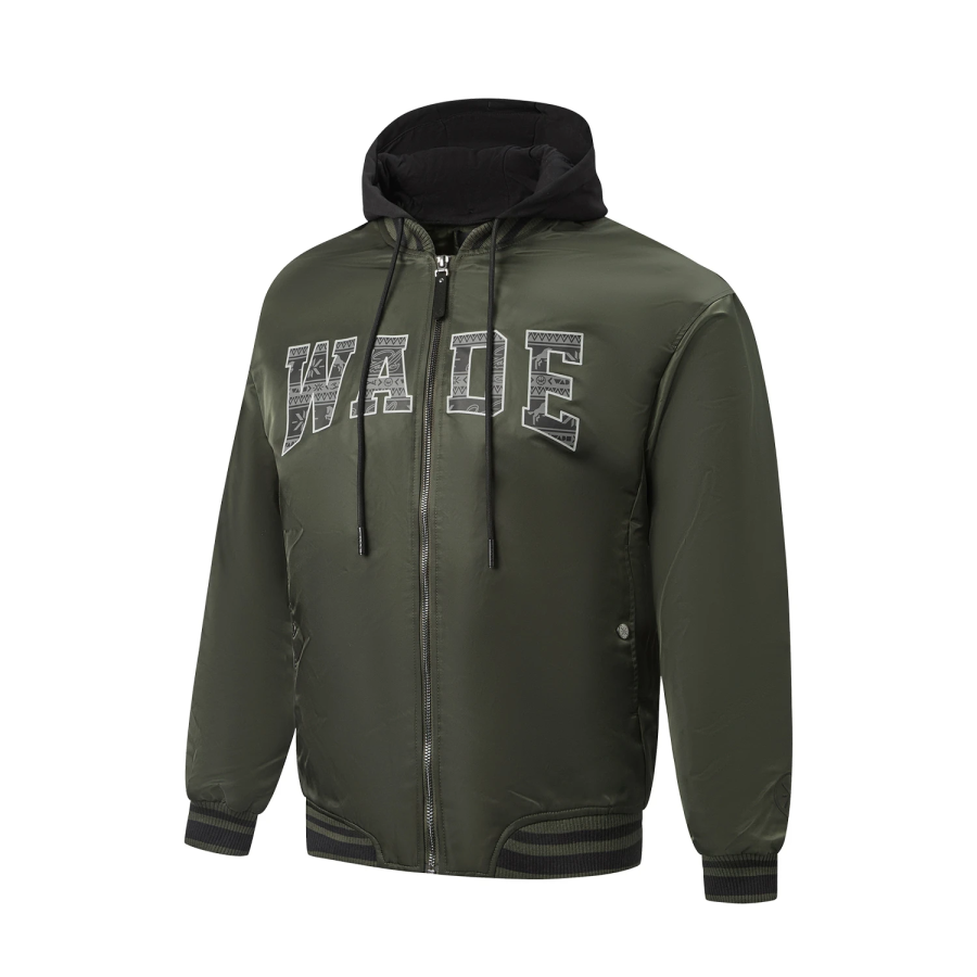 Li-Ning Li Ning Puffer Jackets Men's Mud Green/Black Hooded Moderate Puffer Jacket