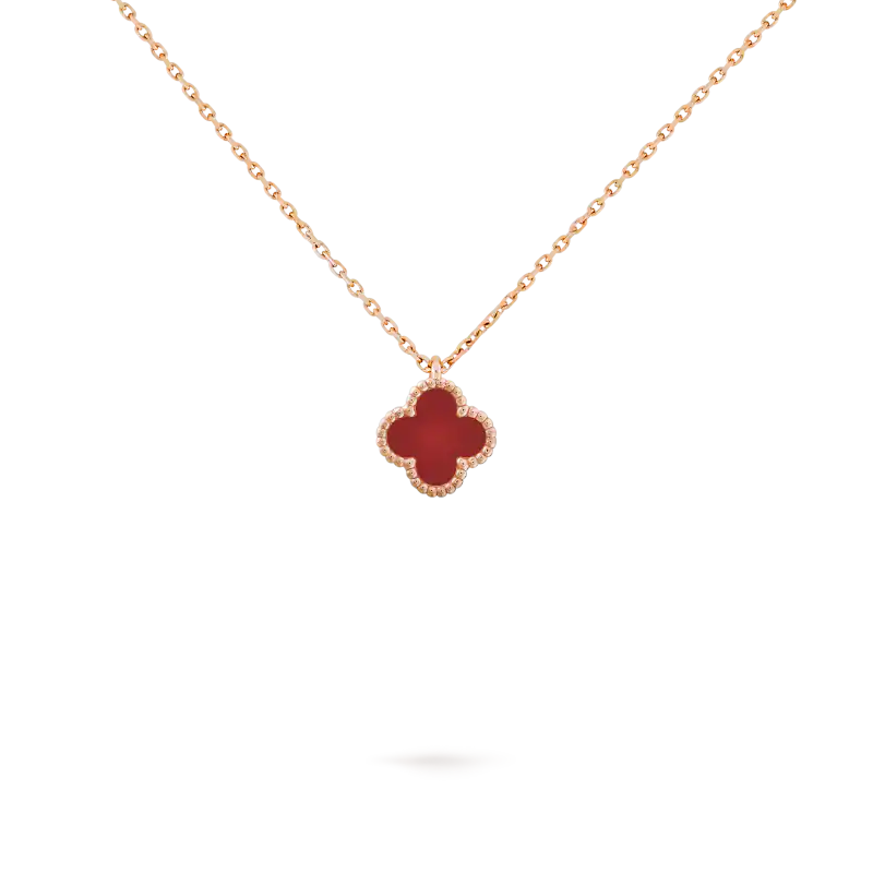 Van Cleef & Arpels Alhambra 18K Gold Red Chalcedony Necklaces Unisex Rose Gold/Red