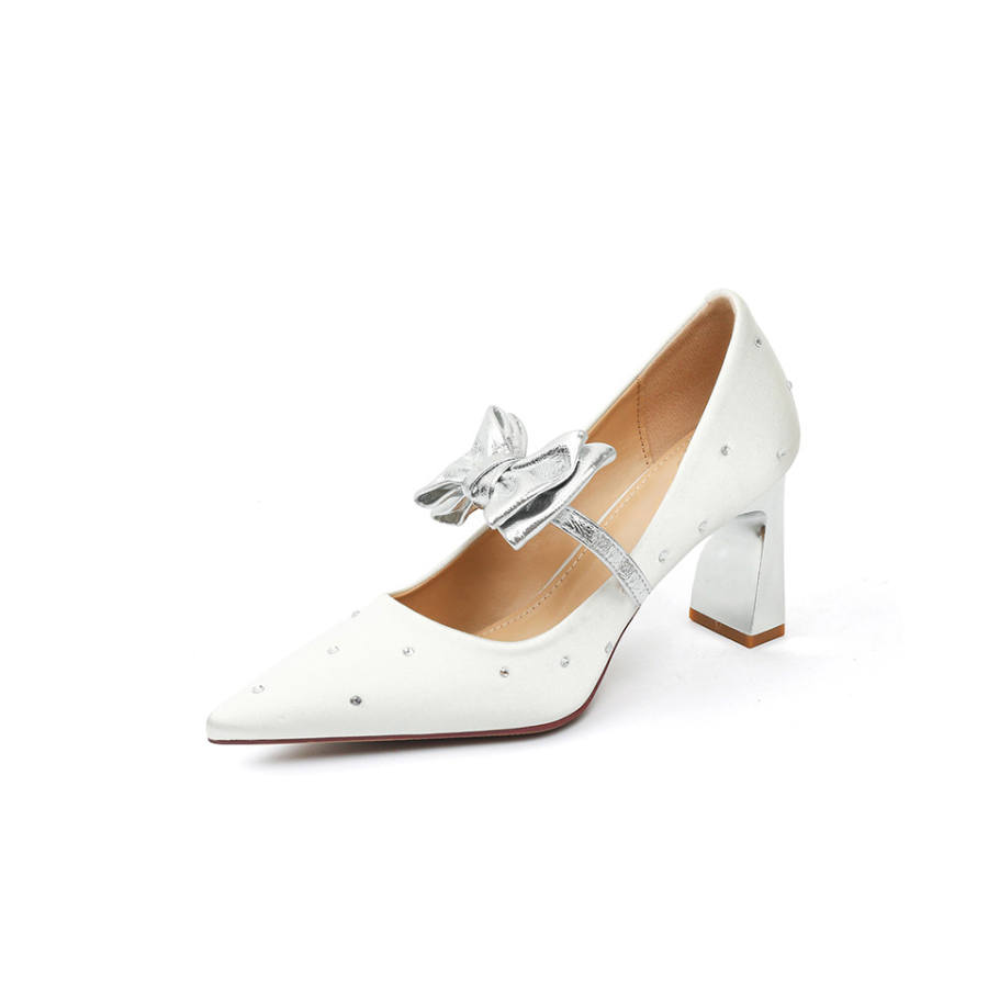 Lanza French Elegance Pointed Toe Sparkling Baby's Breath One Strap Refined Bowknot Decoration Premium Feel LO Shoes
