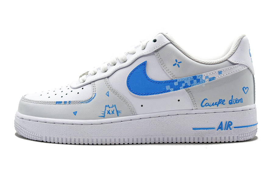 Nike Nike Air Force 1 Cushioning, Wear Resistant Low top Skateboard Shoes Men's Blue White