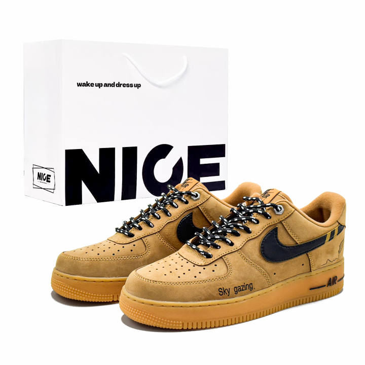 Nike Nike Air Force 1 Thermal Height Increasing Abrasion Resistant Low top Skateboard Shoes Unisex Coffee Yellow