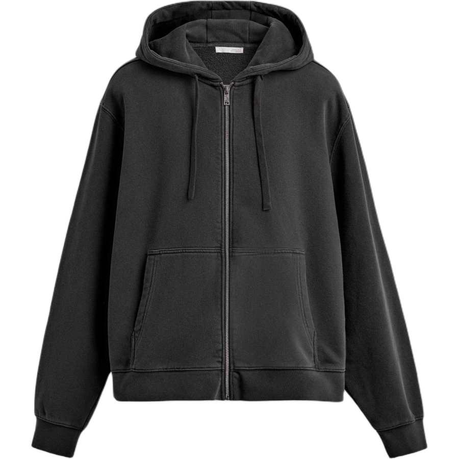 ZARA Sweatshirts Men's Washed Black Hooded Non Detachable Moderate Cardigan