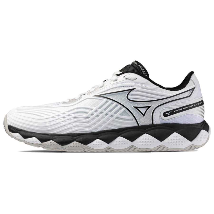Mizuno WAVE ENFORCE TOUR 2 Megalodon Cushioning, Wear Resistant Low top Tennis Shoes Unisex White/Black