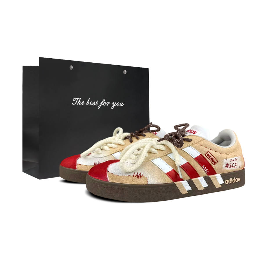 Adidas Adidas VL COURT 2.0 Cushioning, Wear Resistant Low top Skateboard Shoes Unisex Red Apricot