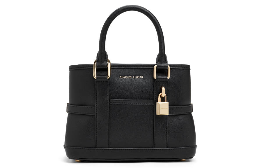 CHARLES&KEITH Synthetic Leather Handbag, Crossbody Bag Small Women's Chocolate/Black/Cream Milk White