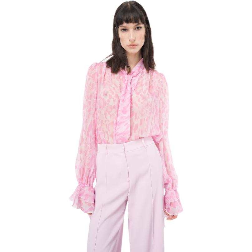 PINKO PINKO Abstract Pattern Printed Gathered Tie Neck Blouse