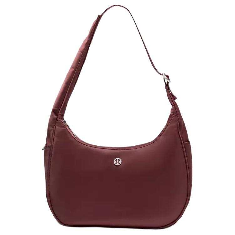Lululemon City Essentials Nylon Shoulder Bag Women's Burgundy Red & Silver