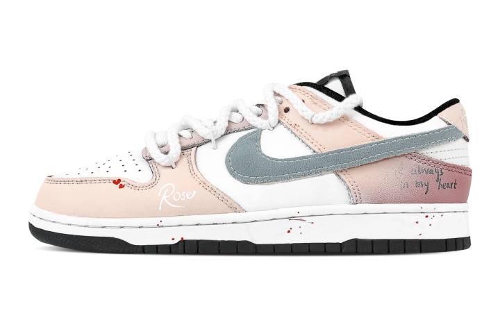 Nike Nike Dunk Handwriting Romantic 2 Leather Cushioning Abrasion Resistant Lightweight Low top Skateboard Shoes Unisex Pink