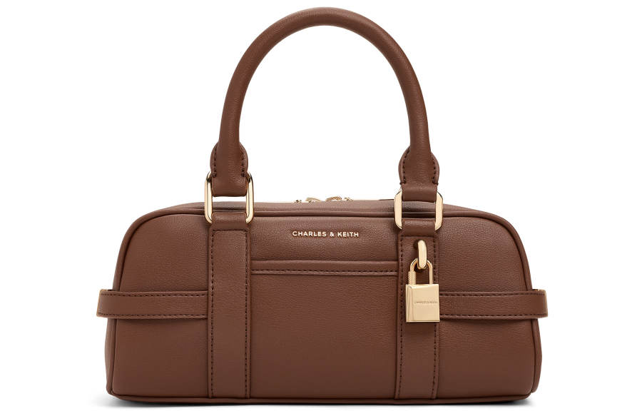 CHARLES&KEITH Synthetic Leather Handbag, Crossbody Bag Small Women's Chocolate/Cream Milk White