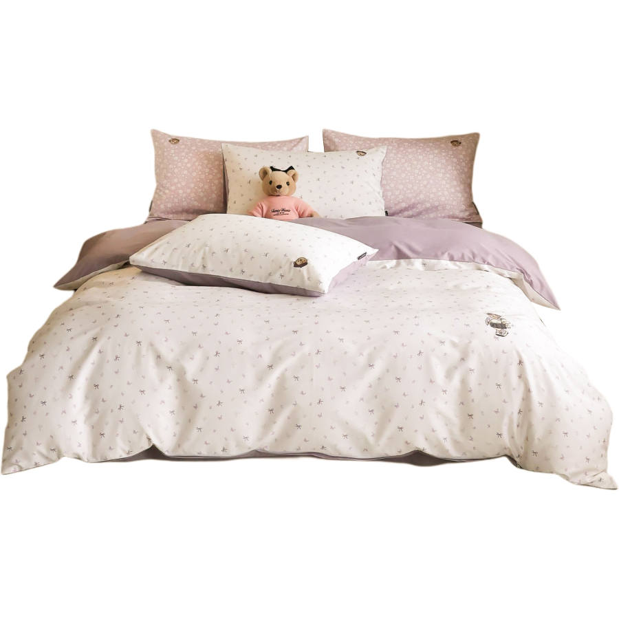 Teenie Weenie Bear Early Spring Pastoral Style Small Floral 100% Cotton Bed Sheets Duvet Cover