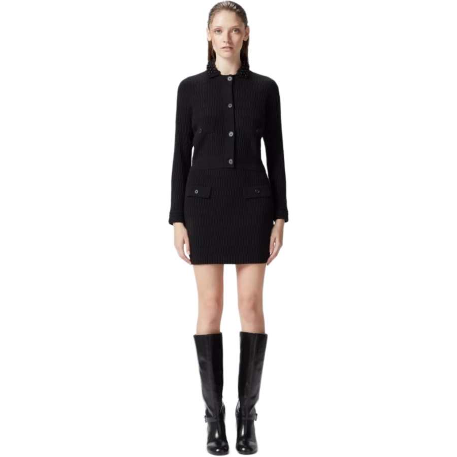 PINKO Logo Inlaid Pearl Detailed Cropped Jacket