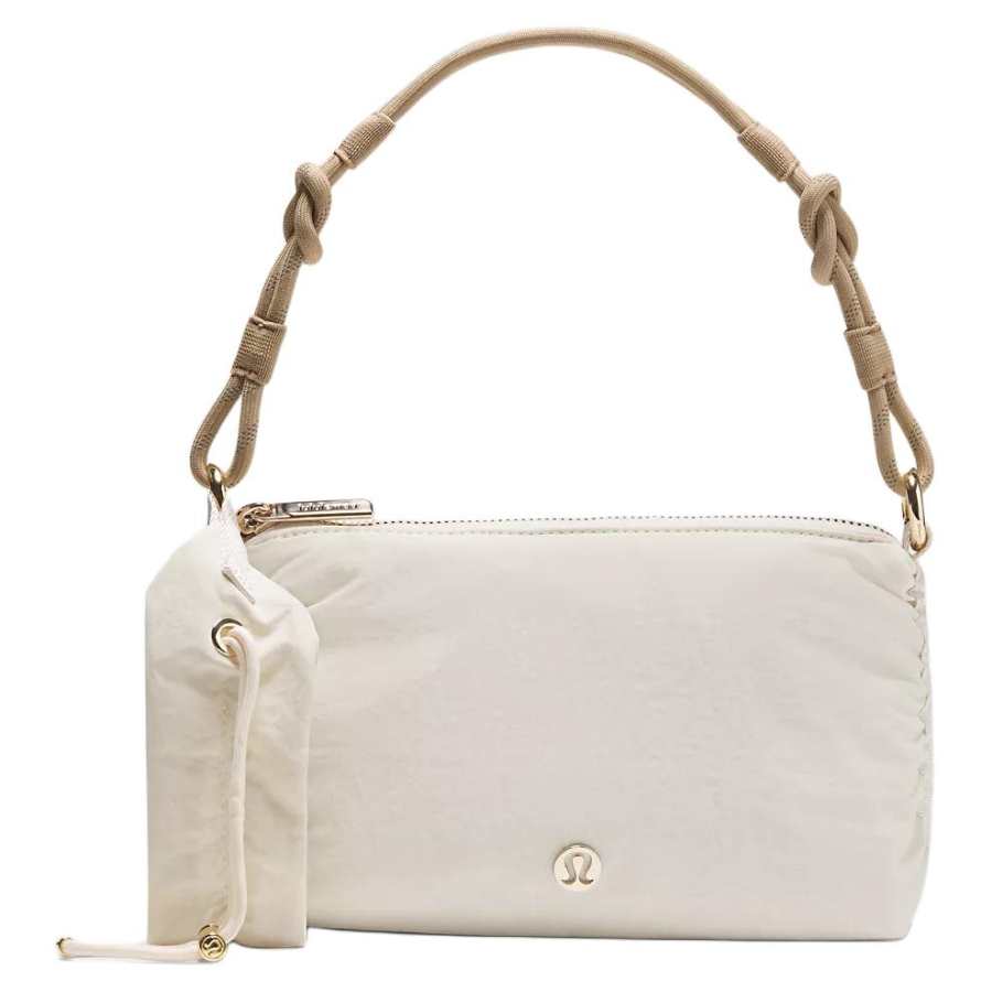 Lululemon Nylon Shoulder Bag Mini Women's Light Ivory White & Playful Khaki & Gold