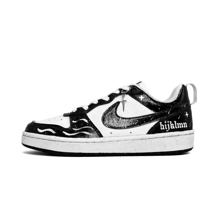 Nike Nike Court Borough Black And White Galaxy, Starry Sky, Flame Synthetic Leather Slip Resistant Slip Resistant Low top