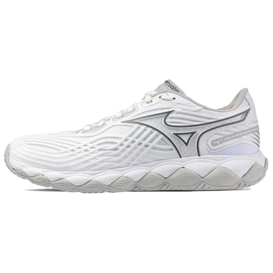 Mizuno WAVE ENFORCE TOUR 2 Cushioning, Wear Resistant Low top Tennis Shoes Women's White/Silver Gray