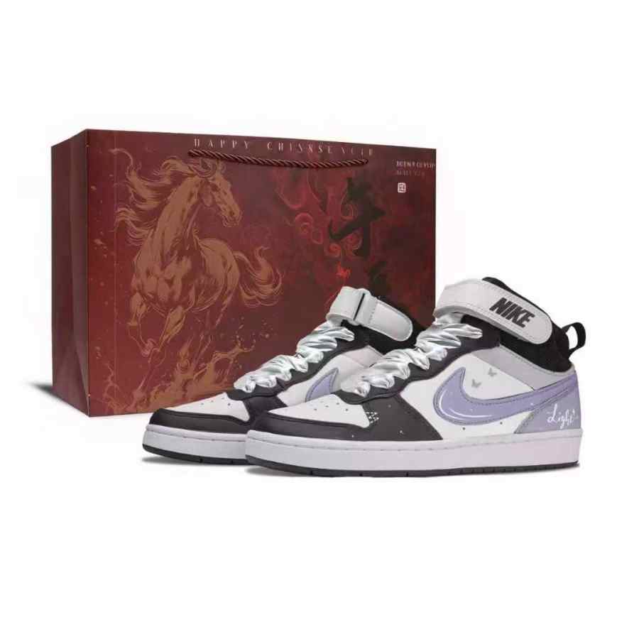 Nike Nike Court Borough 2 Purple Rhythm New Butterfly Leather Slip Resistant Abrasion Resistant Balance Mid top