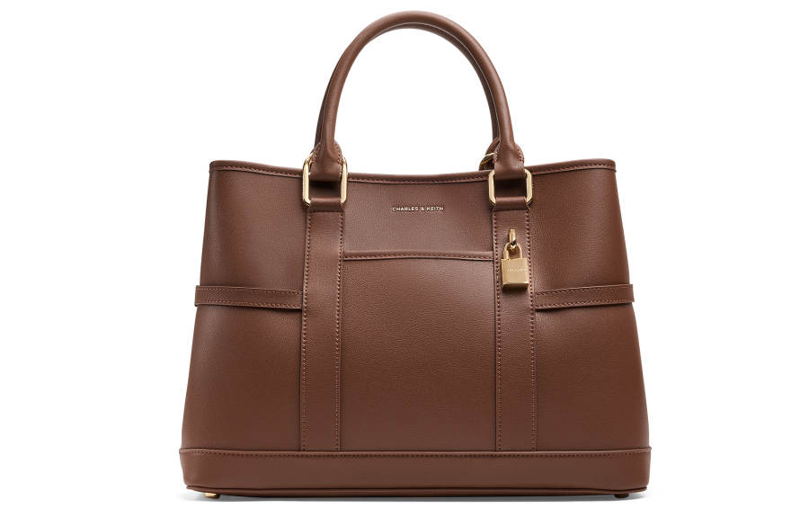 CHARLES&KEITH Synthetic Leather Handbag, Crossbody Bag Large Women's Chocolate
