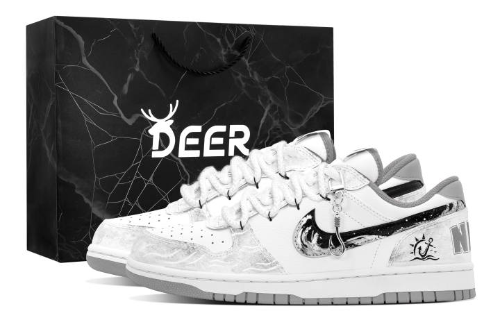 Nike Nike Big DEER Nautical Era Leather Abrasion Resistant Slip Resistant Low top Skateboard Shoes Men's Gray White