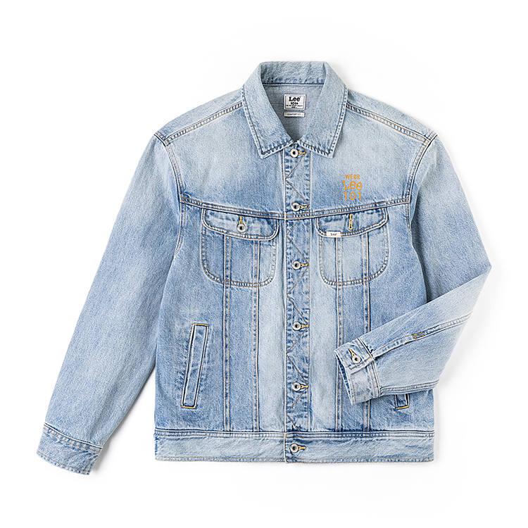 Lee Lee Denim Jackets Men's Light Blue Lapel Moderate Straight Fit