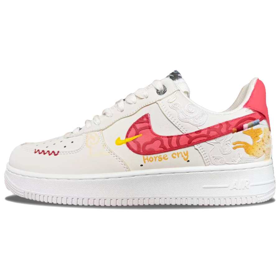 Nike Nike Air Force 1 Leather Abrasion Resistant Breathable Low top Skateboard Shoes Men's White Red