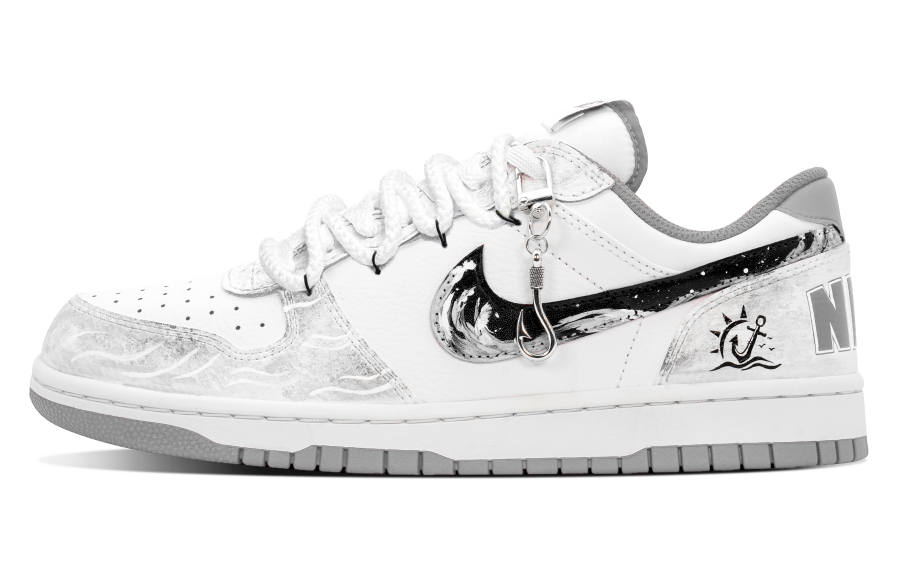 Nike Nike Big DEER Nautical Era Leather Abrasion Resistant Slip Resistant Low top Skateboard Shoes Men's White Gray