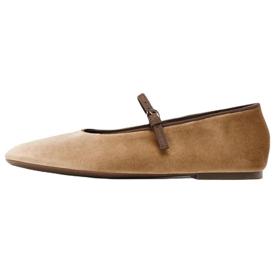 ZARA Flat Mary Jane Shoes 1CM Women's Sandy Brown