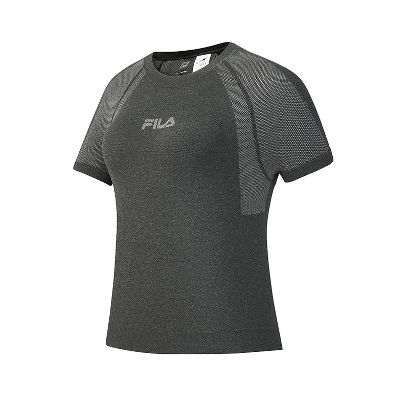 FILA Fitness T Shirts Women's Jet Black Crew Neck Moderate Straight Fit