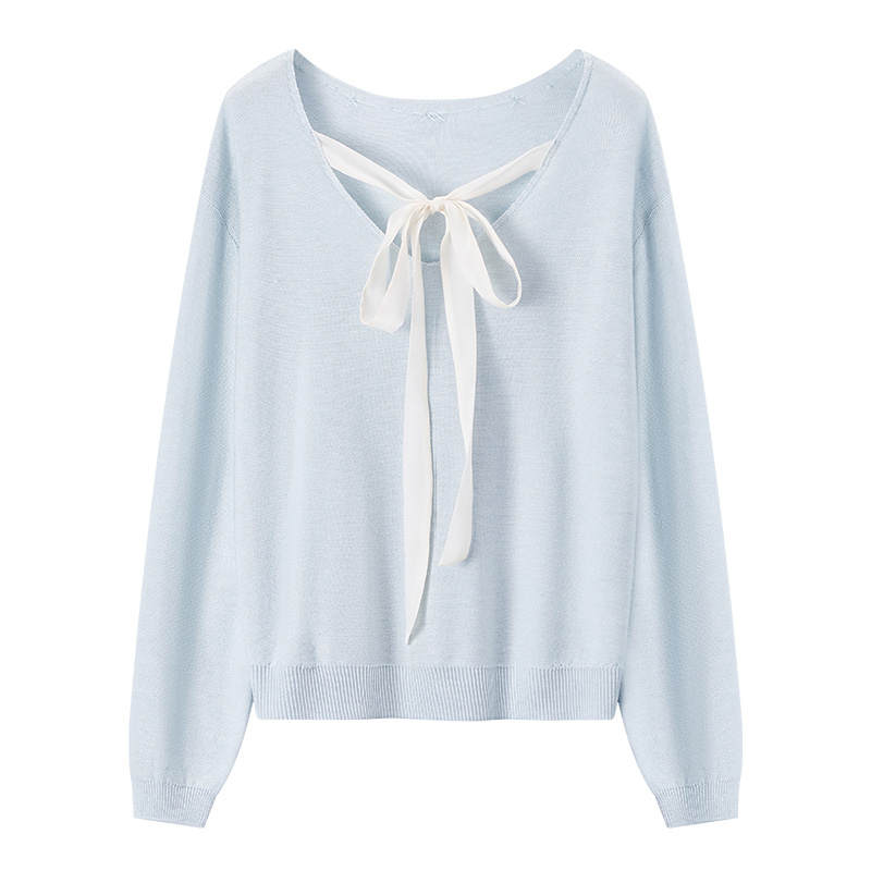 XIANGYING Sweaters Women's Light Blue Boat Neck Moderate Base Layer