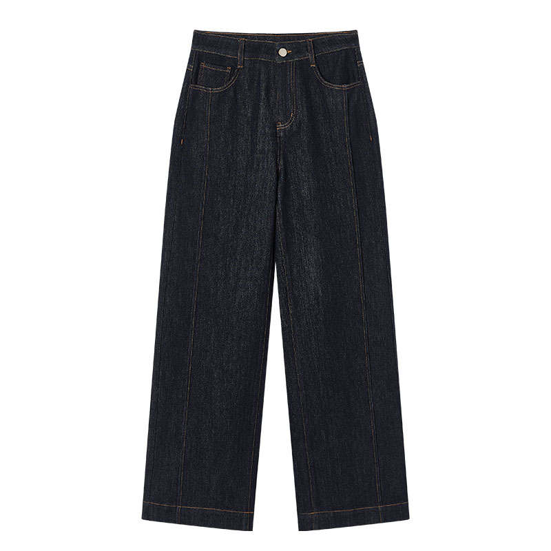 XIANGYING Jeans Women's Navy Blue Moderate Wide Leg Pants