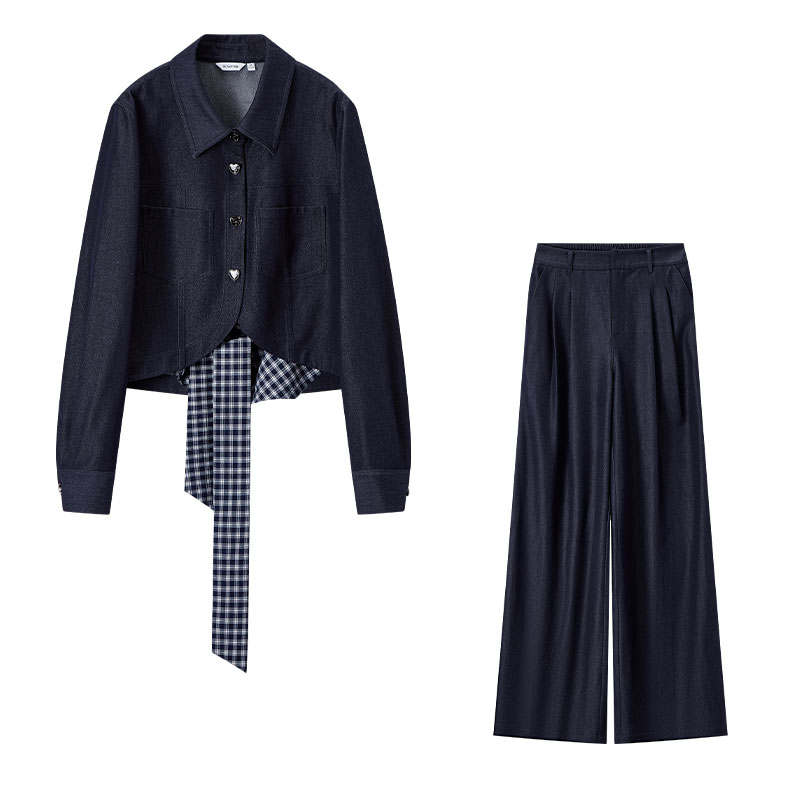 XIANGYING Casual Suits Women's Navy Blue Lapel Moderate Other
