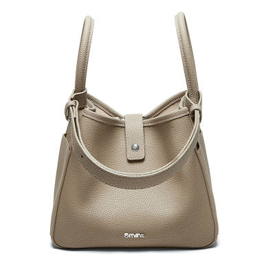 15 MINS Cow Leather One Shoulder Handbag Medium Women's Elephant Gray/Midnight Black