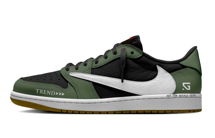Jordan Travis Scott x Jordan Air Jordan 1 Moss Lightning Leather Cushioning Slip Resistant Abrasion Resistant Low top