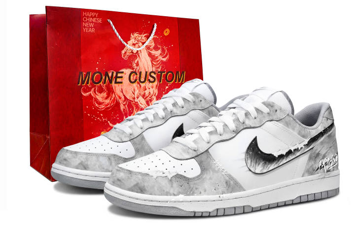 Nike Nike Big Mist Gray MONE Manufacturing, Spring Festival Box Leather Breathable Low top Skateboard Shoes Men's