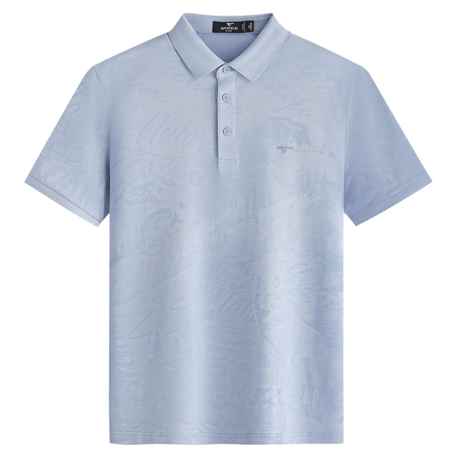 SEPTWOLVES Polo Shirts Men's Light Blue Lapel Moderate Straight Fit