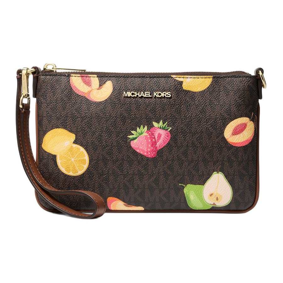 MICHAEL KORS Jet Set Travel Coated Canvas Clutch Small Women's Dark Brown